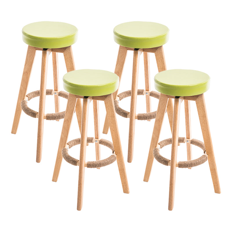 Modern Counter Bar Stool Armless Leather Bar Stool with Footrest and Swivel, Wood Base