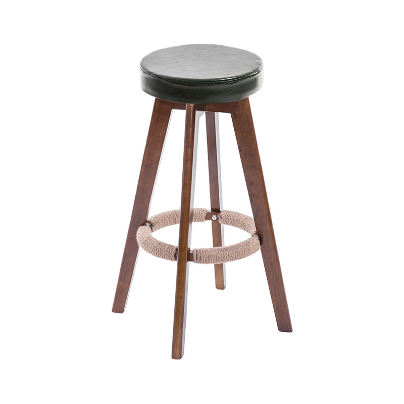 Modern Counter Bar Stool Armless Leather Bar Stool with Footrest and Swivel, Wood Base