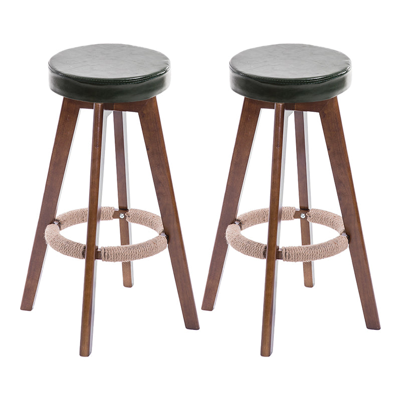 Modern Counter Bar Stool Armless Leather Bar Stool with Footrest and Swivel, Wood Base