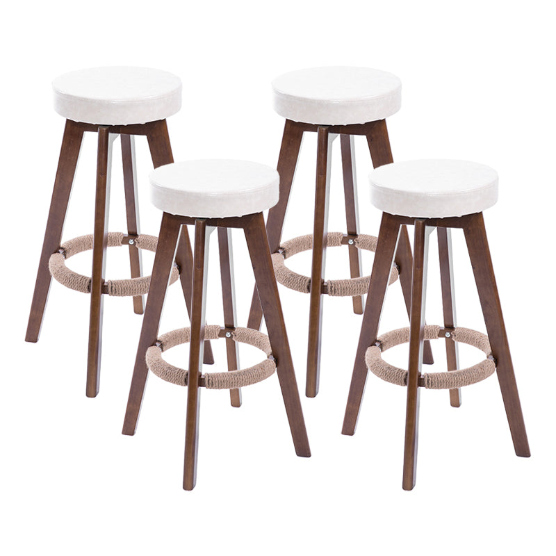 Modern Counter Bar Stool Armless Leather Bar Stool with Footrest and Swivel, Wood Base