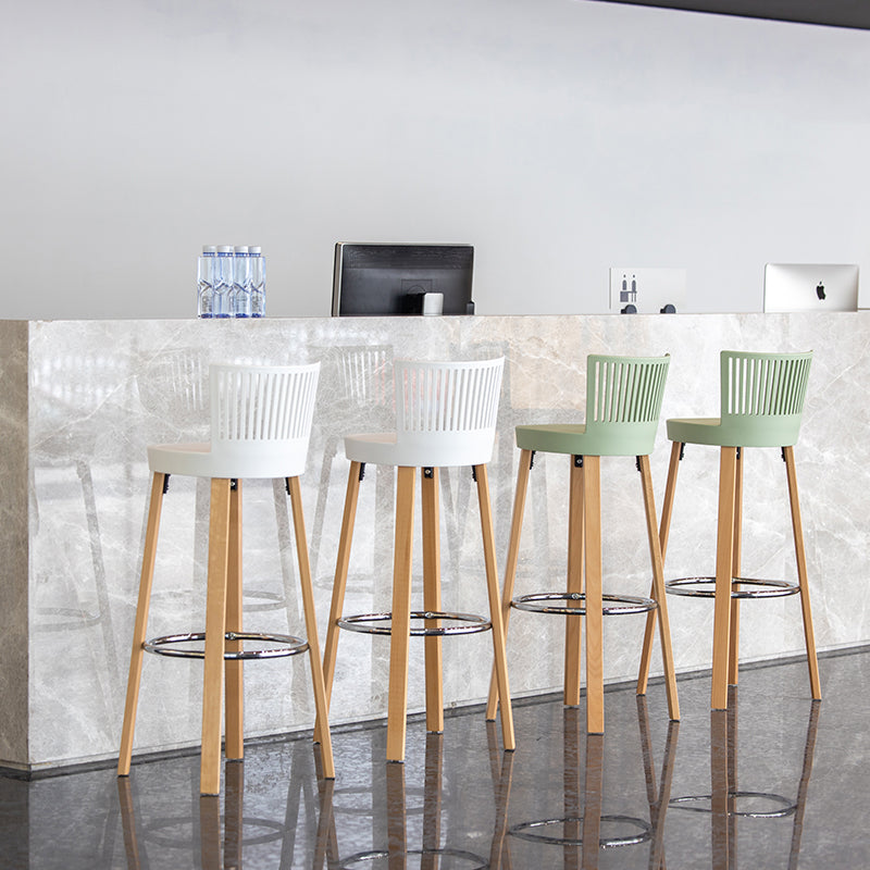 Taburete de bar contemporáneo, taburete de bar sin brazos de plástico con base de madera