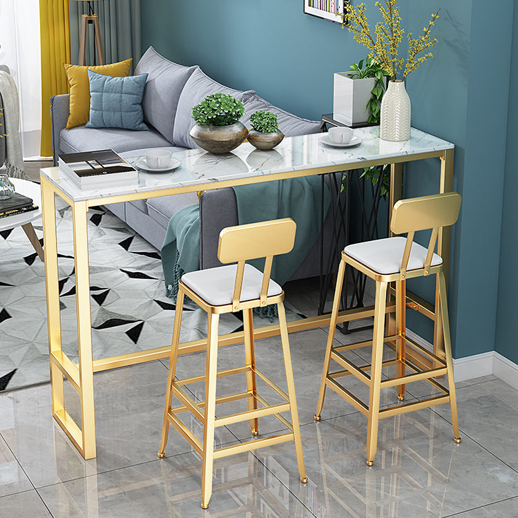 Glam Style Bar Table Artificial Marble Pub Table with Pedal for Dining Room