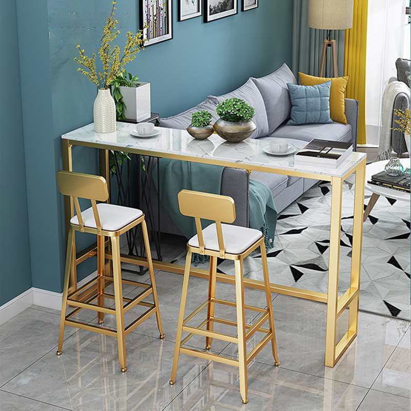 Glam Style Bar Table Artificial Marble Pub Table with Pedal for Dining Room