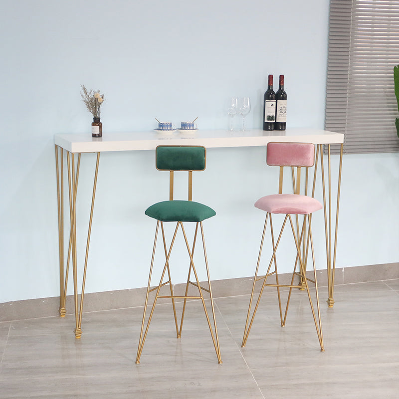 White Wood Top Counter Table Gold 4 Legs Industrial Bar Table for Dining Room