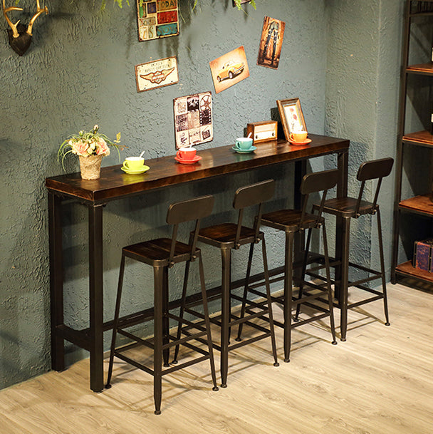 Brown Wood Top Counter Table Metal Black Legs Industrial Bar Table for Restaurant
