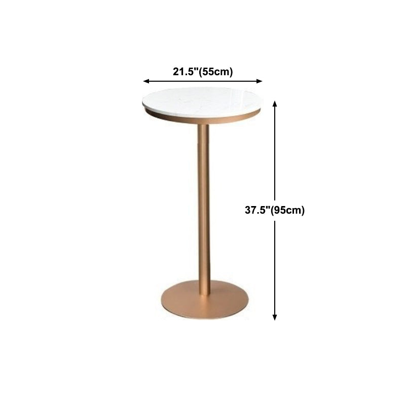 Glam White Faux Marble Bistro Table Indoor Gold Bar Table with Single Pedestal, Only Table