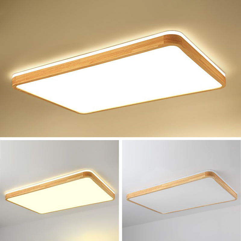 Geometry Shape LED Ceiling Lamp Modern Simple Style Wood 2 Lights Flush Mount for Living Room