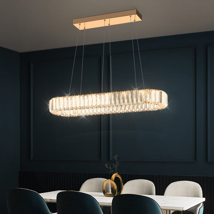 Contemporary Island Light Oval-Shaped Crystal Island Pendant Lights for Kitchen