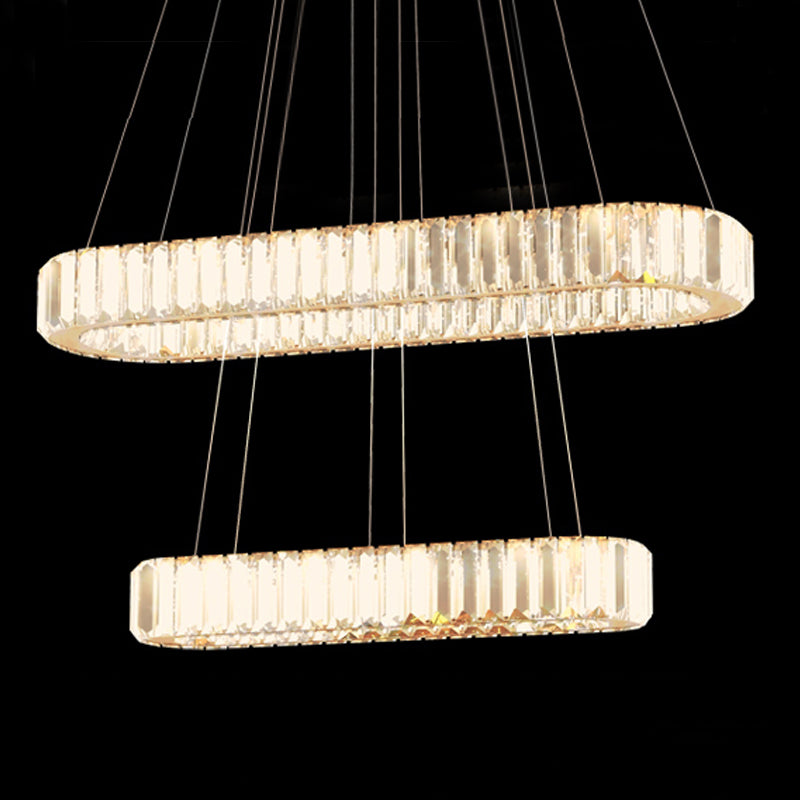 Contemporary Island Light Oval-Shaped Crystal Island Pendant Lights for Kitchen