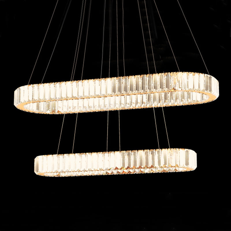 Contemporary Island Light Oval-Shaped Crystal Island Pendant Lights for Kitchen