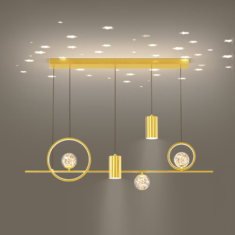 Zeitgenössisches Insel Licht Geometrisches Metall 7-Licht-Insel Deckenleuchte