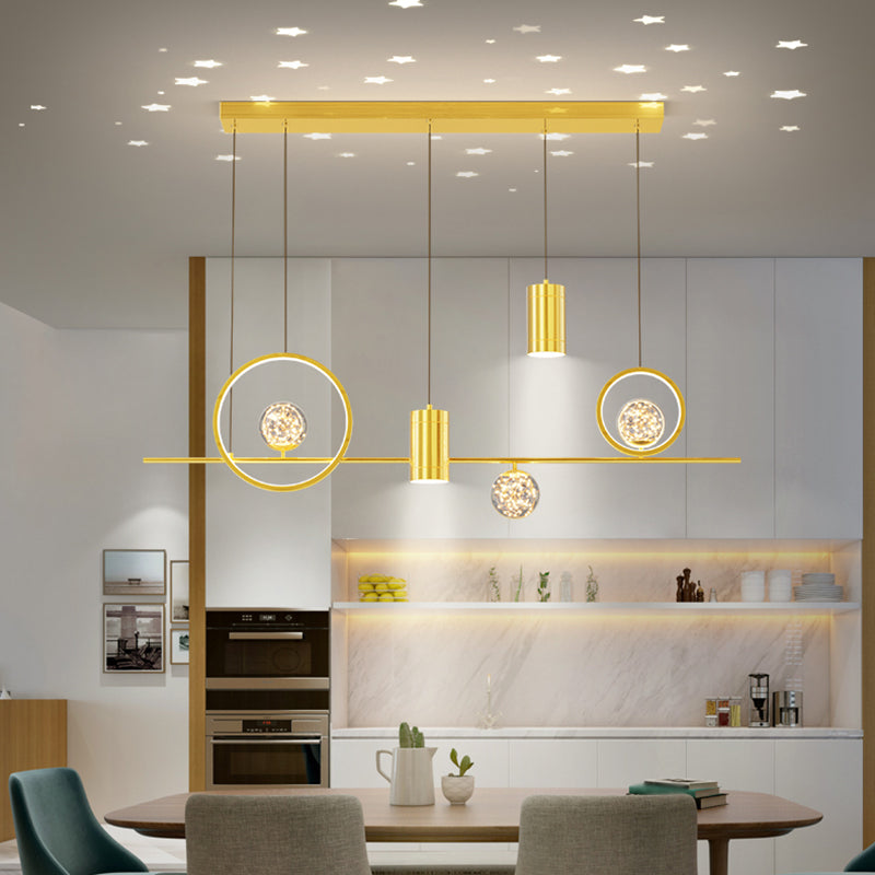 Zeitgenössisches Insel Licht Geometrisches Metall 7-Licht-Insel Deckenleuchte