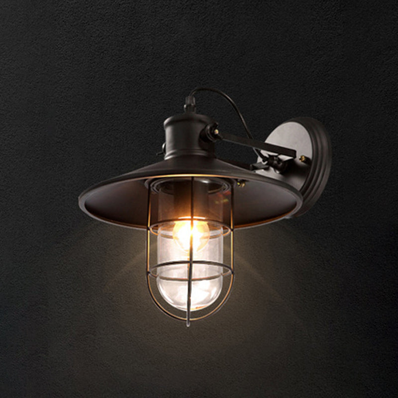 Geometric Shape Metal Wall Lighting Industrial Style Single Light Wall Mounted in Black