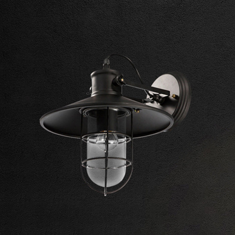 Geometric Shape Metal Wall Lighting Industrial Style Single Light Wall Mounted in Black