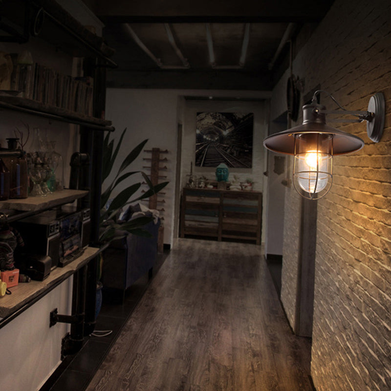 Geometric Shape Metal Wall Lighting Industrial Style Single Light Wall Mounted in Black