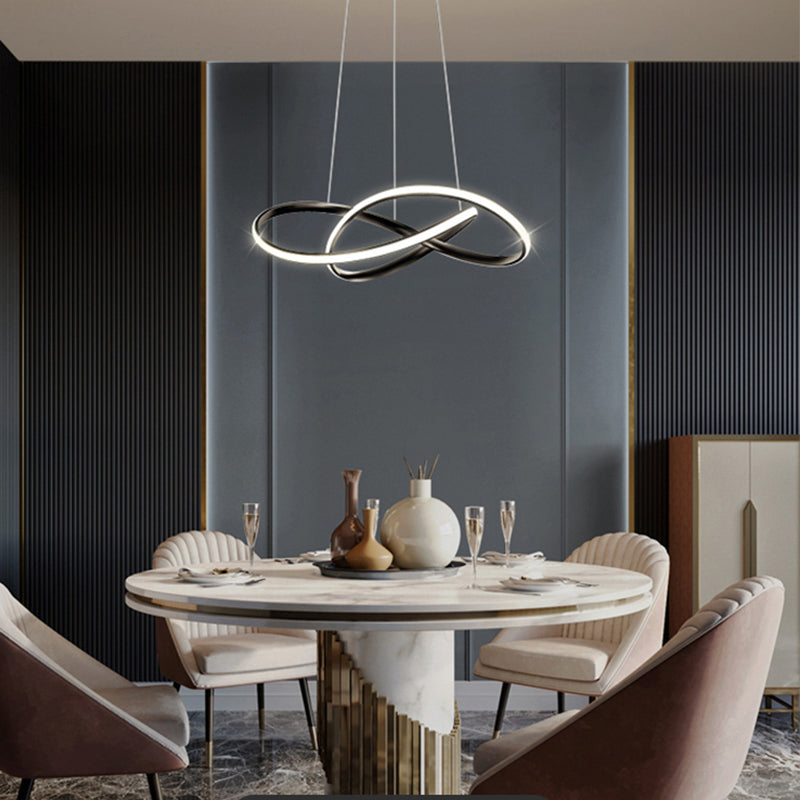 Lacquered Iron LED Pendant Light in Modern Luxury Style Acrylic Linear Chandelier for Dining Room