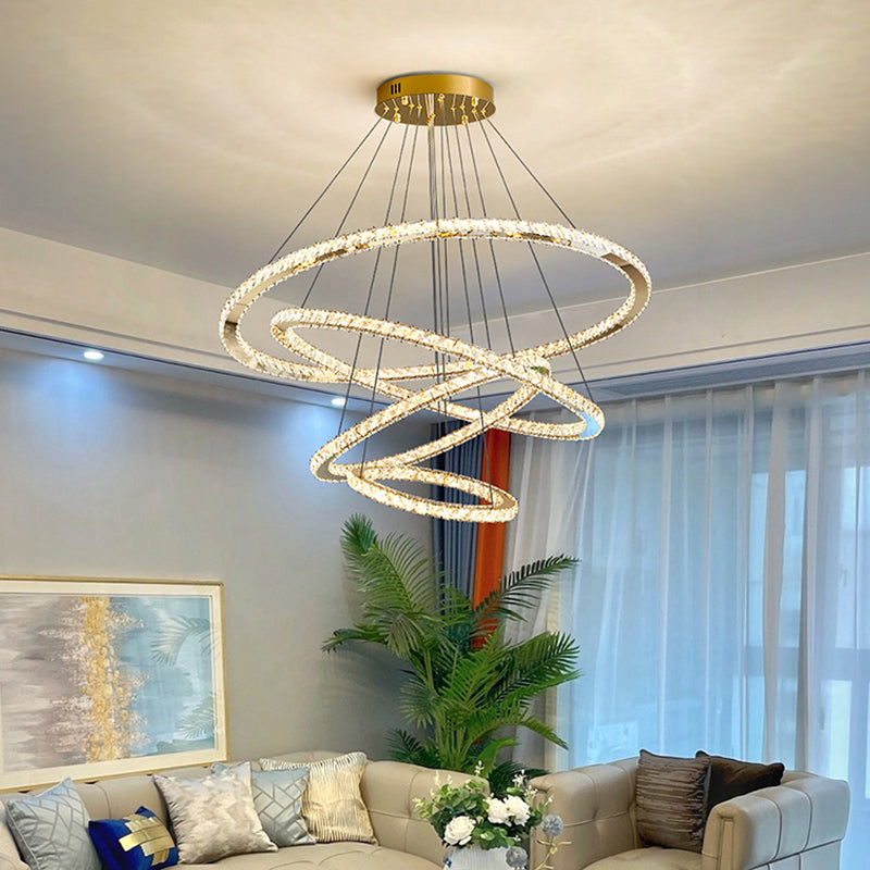 Contemporary Crystal Ceiling Hung Fixture Tiered Living Room Down Lighting Pendant