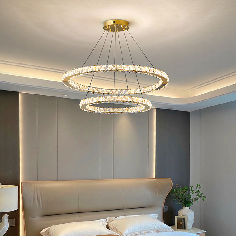 Contemporary Crystal Ceiling Hung Fixture Tiered Living Room Down Lighting Pendant