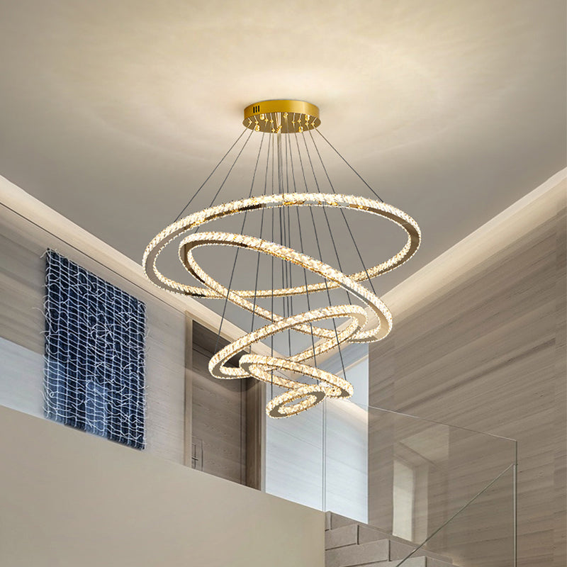 Contemporary Crystal Ceiling Hung Fixture Tiered Living Room Down Lighting Pendant