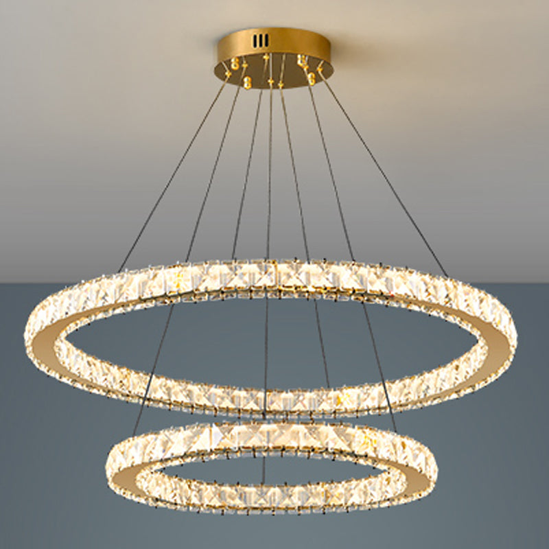 Contemporary Crystal Ceiling Hung Fixture Tiered Living Room Down Lighting Pendant