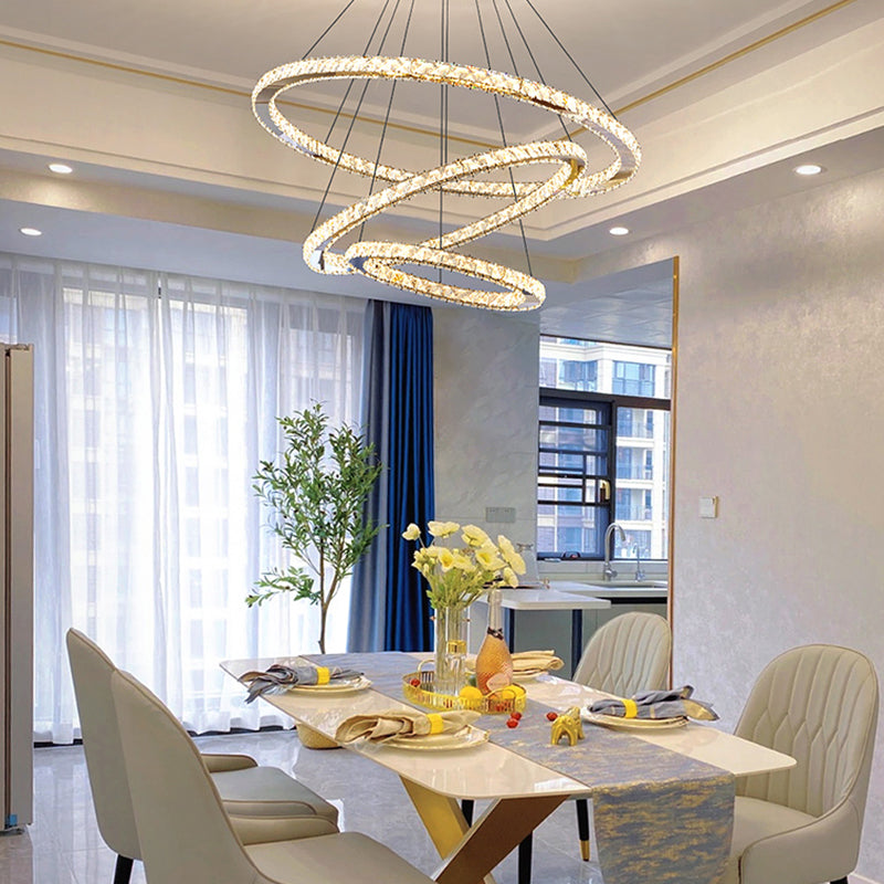 Contemporary Crystal Ceiling Hung Fixture Tiered Living Room Down Lighting Pendant