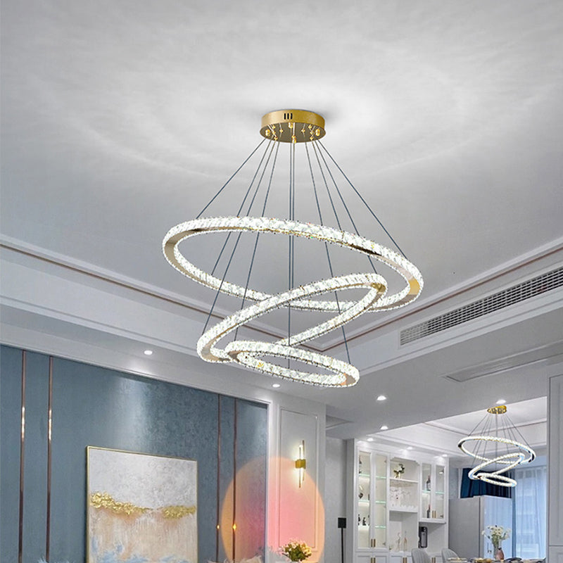 Contemporary Crystal Ceiling Hung Fixture Tiered Living Room Down Lighting Pendant