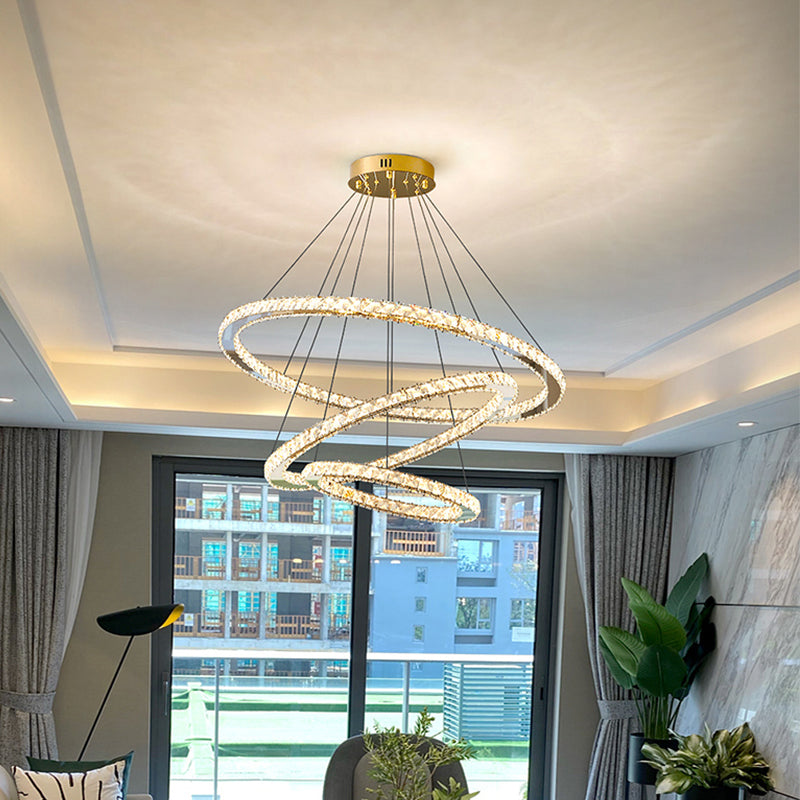 Contemporary Crystal Ceiling Hung Fixture Tiered Living Room Down Lighting Pendant