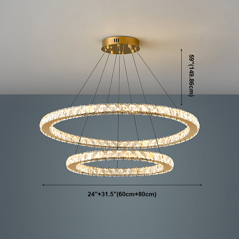 Contemporary Crystal Ceiling Hung Fixture Tiered Living Room Down Lighting Pendant