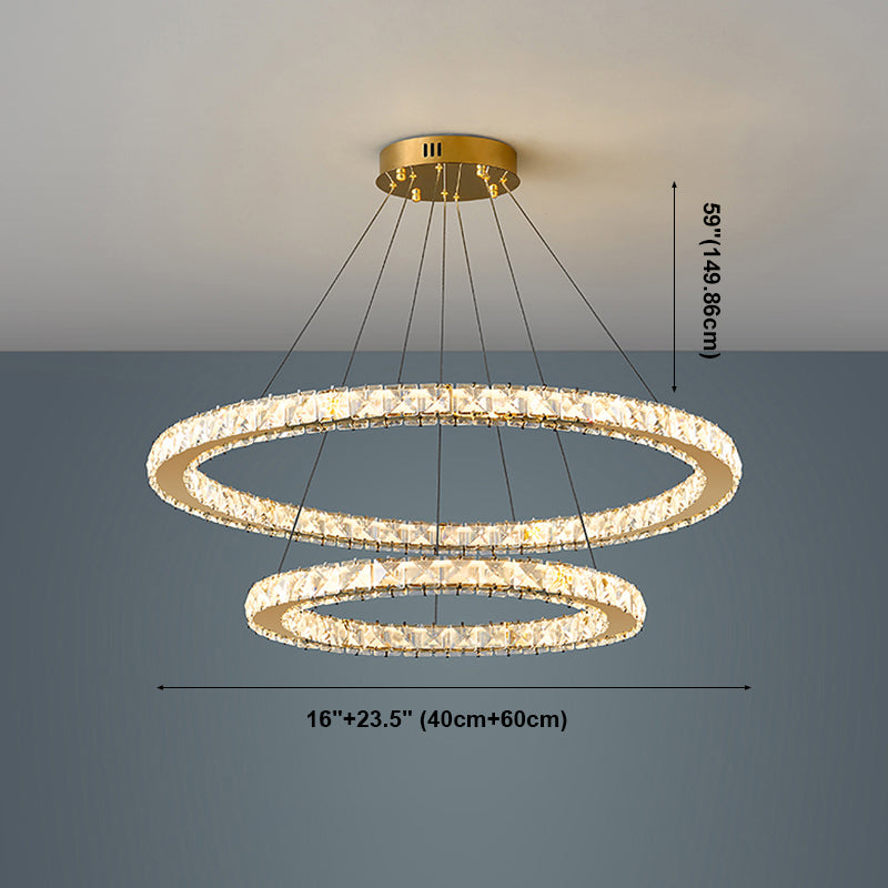 Contemporary Crystal Ceiling Hung Fixture Tiered Living Room Down Lighting Pendant