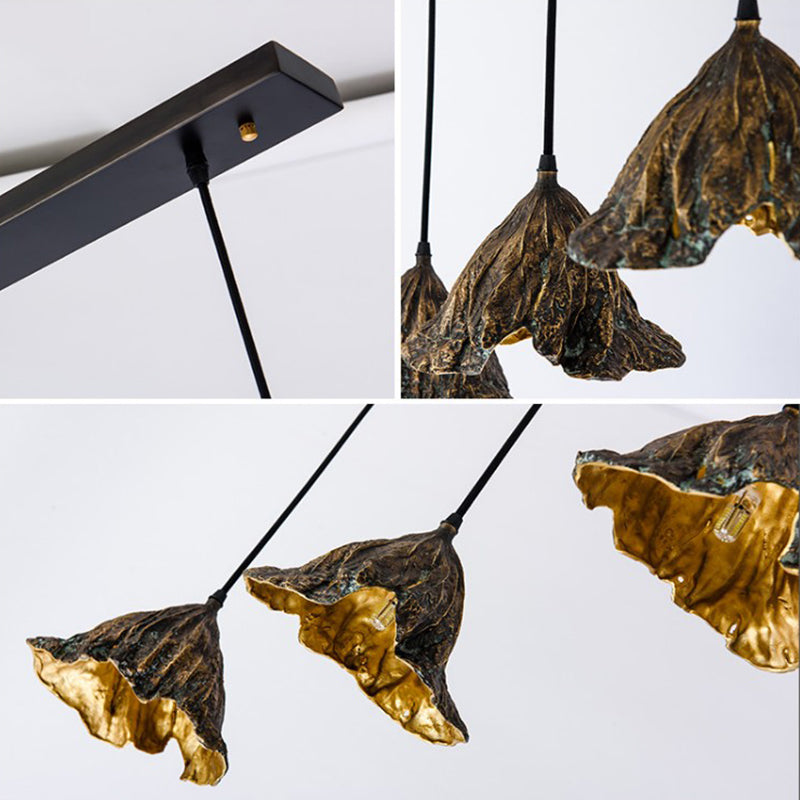 Forme de feuille de lotus flétrie Éclairage suspendu en métal de style postmoderne Lampe suspendue pour le chevet