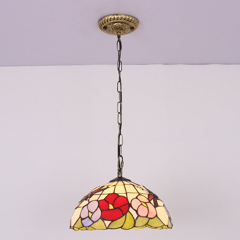 Handcrafted Stained Glass Pendulum Lights Dome Baroque Down Lighting Pendant for Bedroom