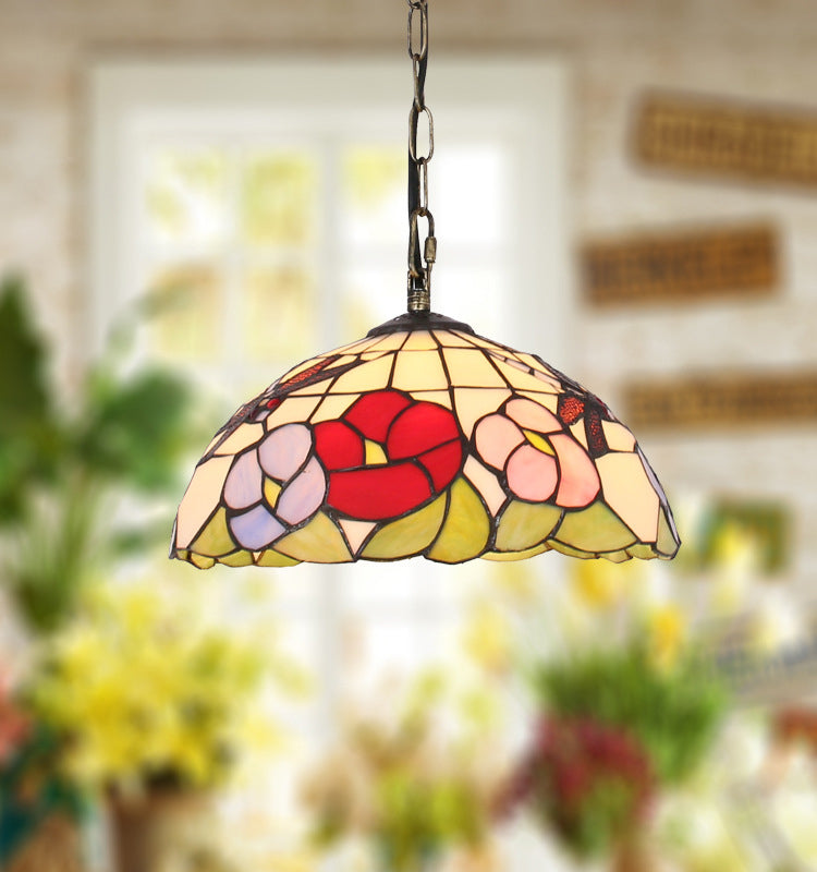 Handcrafted Stained Glass Pendulum Lights Dome Baroque Down Lighting Pendant for Bedroom