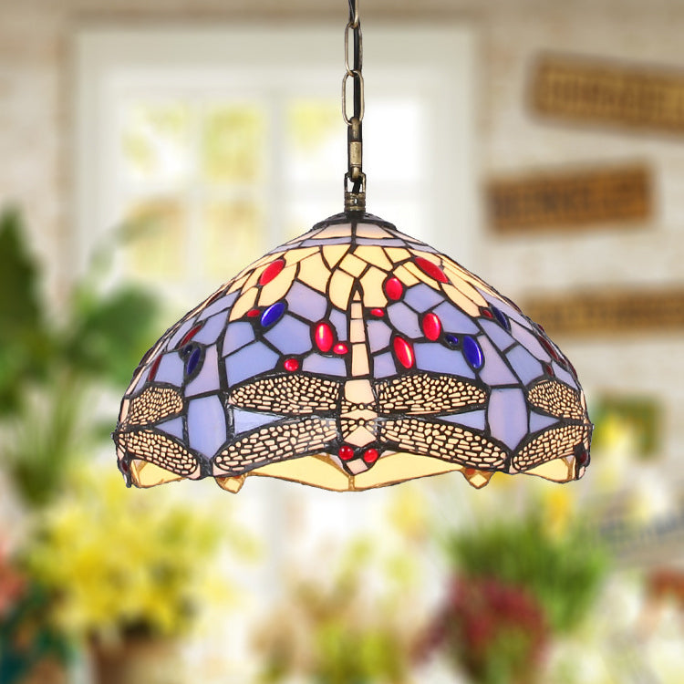 Tiffany Handcrafted Stained Glass Hanging Lamp Dragonfly Hanging Pendant Light