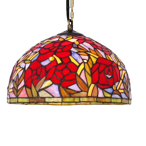 Accesorios de iluminación de colgante de vidrio manchado de cúpula de color rojo Tiffany Costil de techo con 1 luz