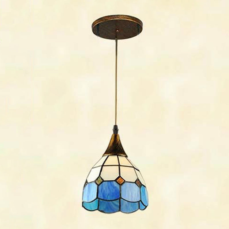 Glass Bowl Shape Hanging Lights Tiffany Style Hanging Mount Fixture for Restaurant