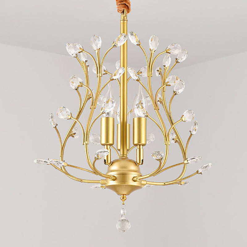 Countryside Candle Chandelier 3 Head Crystal Pendant Lighting Fixtures for Dining Room