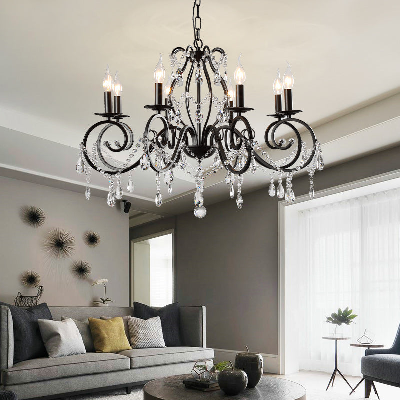 Countryside Candle Chandelier Black Pendant Lighting Fixtures for Living Room