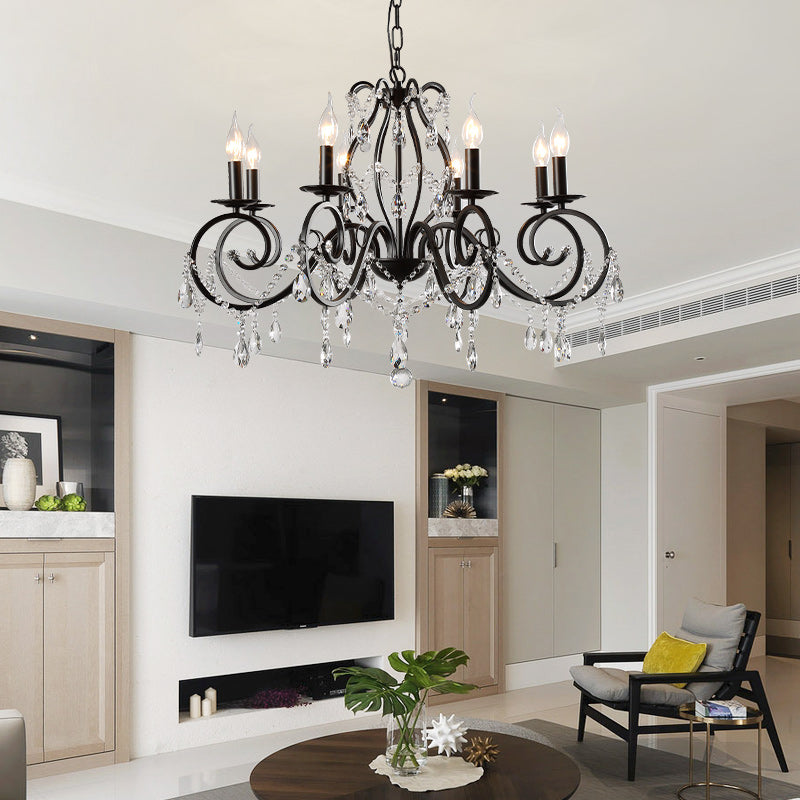 Countryside Candle Chandelier Black Pendant Lighting Fixtures for Living Room