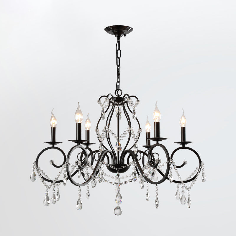 Countryside Candle Chandelier Black Pendant Lighting Fixtures for Living Room
