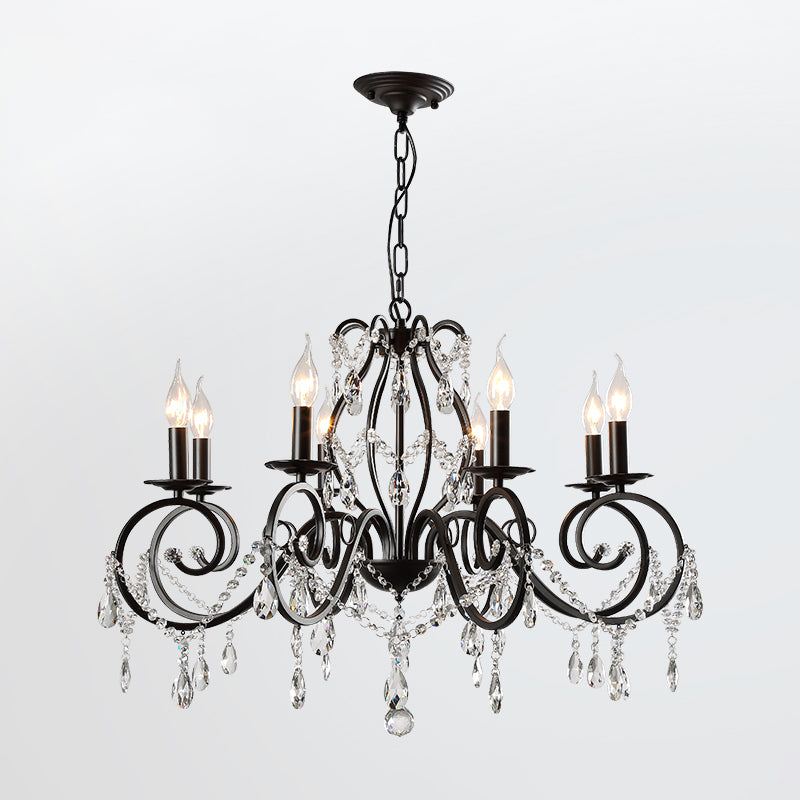Countryside Candle Chandelier Black Pendant Lighting Fixtures for Living Room