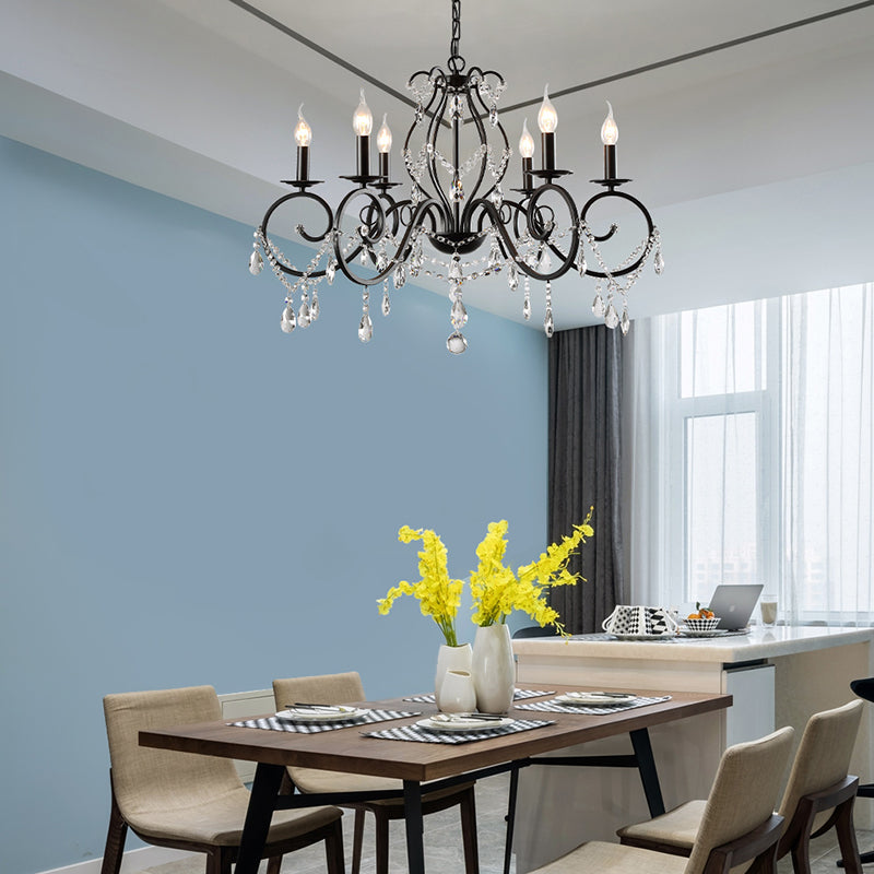 Countryside Candle Chandelier Black Pendant Lighting Fixtures for Living Room