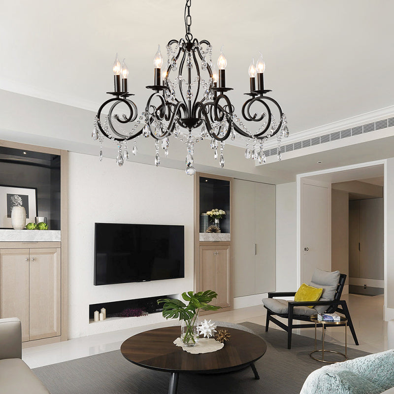 Countryside Candle Chandelier Black Pendant Lighting Fixtures for Living Room