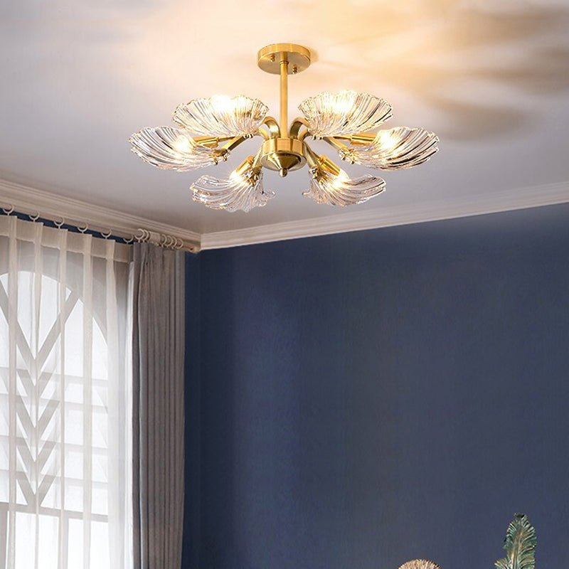 Glass Metal Contemporary Chandelier Gold Pendant Lighting for Living Room