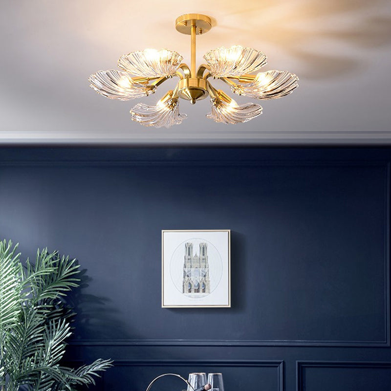 Glass Metal Contemporary Chandelier Gold Pendant Lighting for Living Room