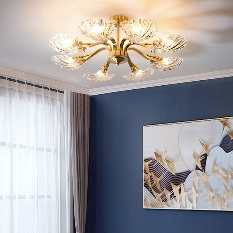 Glass Metal Contemporary Chandelier Gold Pendant Lighting for Living Room