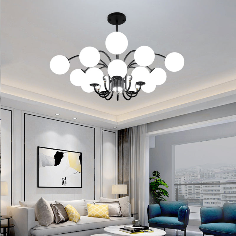 Modern Style Globe Chandelier Light White Glass Pendant Lighting with Crystal