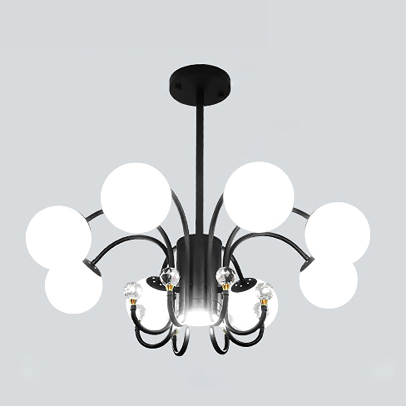 Modern Style Globe Chandelier Light White Glass Pendant Lighting with Crystal