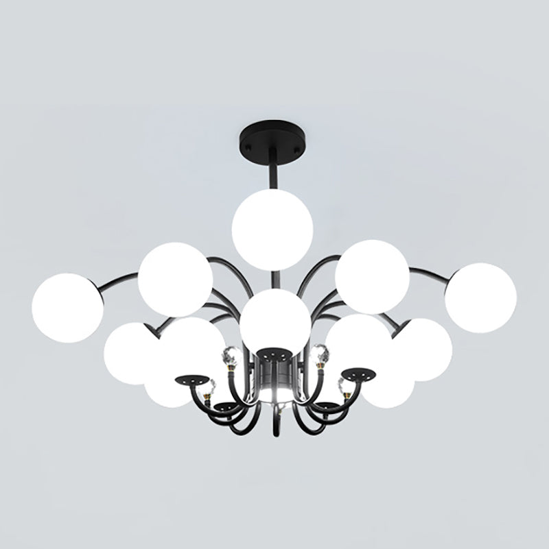 Modern Style Globe Chandelier Light White Glass Pendant Lighting with Crystal