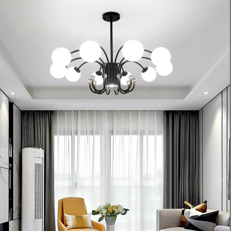 Modern Style Globe Chandelier Light White Glass Pendant Lighting with Crystal