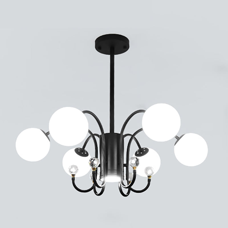 Modern Style Globe Chandelier Light White Glass Pendant Lighting with Crystal